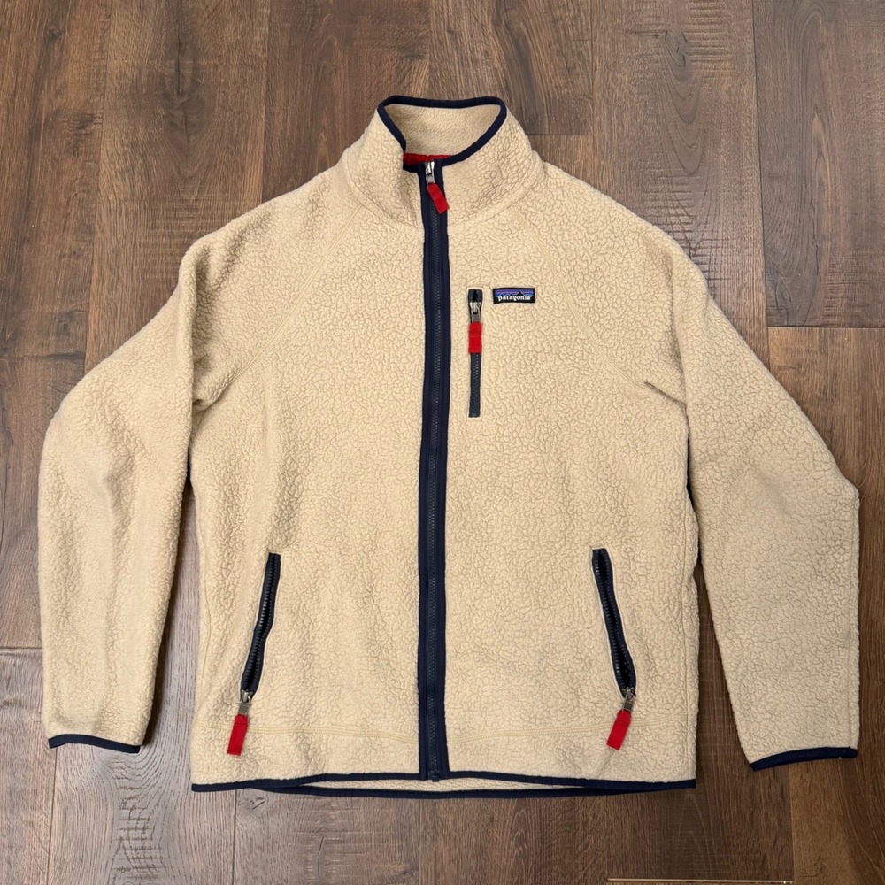 Patagonia Men's Large Retro Pile Fleece Jacket El Cap Khaki Cream Full Zip